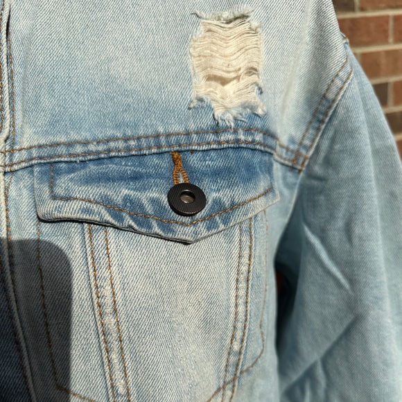 Light blue, distressed, denim jacket, size med - Picture 4 of 13
